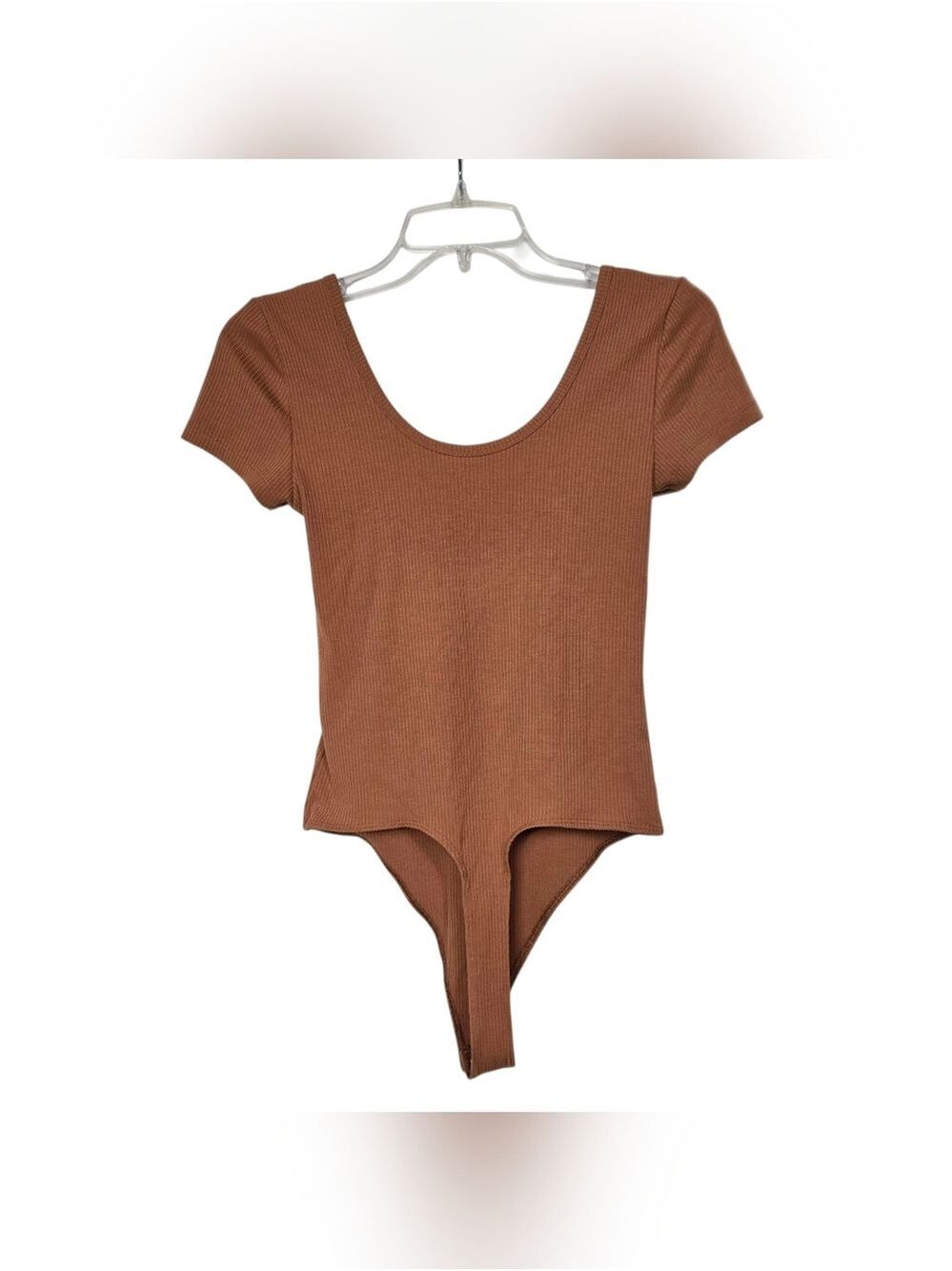 American Eagle Outfitters Brown Ribbed Bodysuit Short Sleeves S